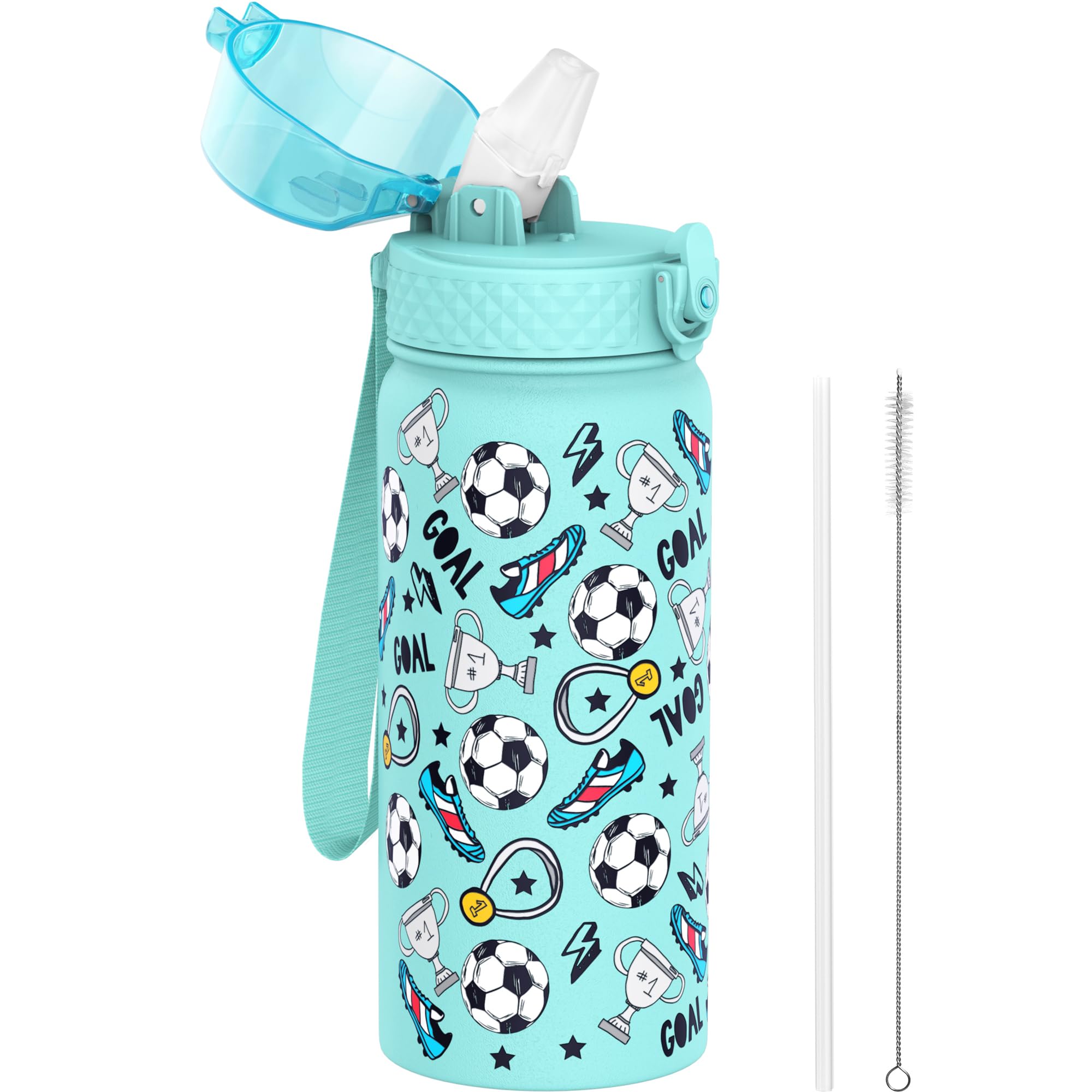 GOPPUS, Borraccia ermetica per bambini con cannuccia, carina, in acciaio inossidabile a doppia parete, con isolamento sottovuoto, piccola, a prova di perdite, senza BPA, 550 ml