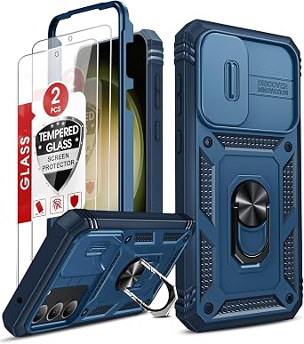 LeYi Compatible for Samsung Galaxy S23-FE Case Galaxy S23 FE Phone Case with Screen Protector X2 & Slide Camera Cover, Samsung S23 FE Case Dual Layer Protective, Magnetic Stand for S23FE Case, Blue