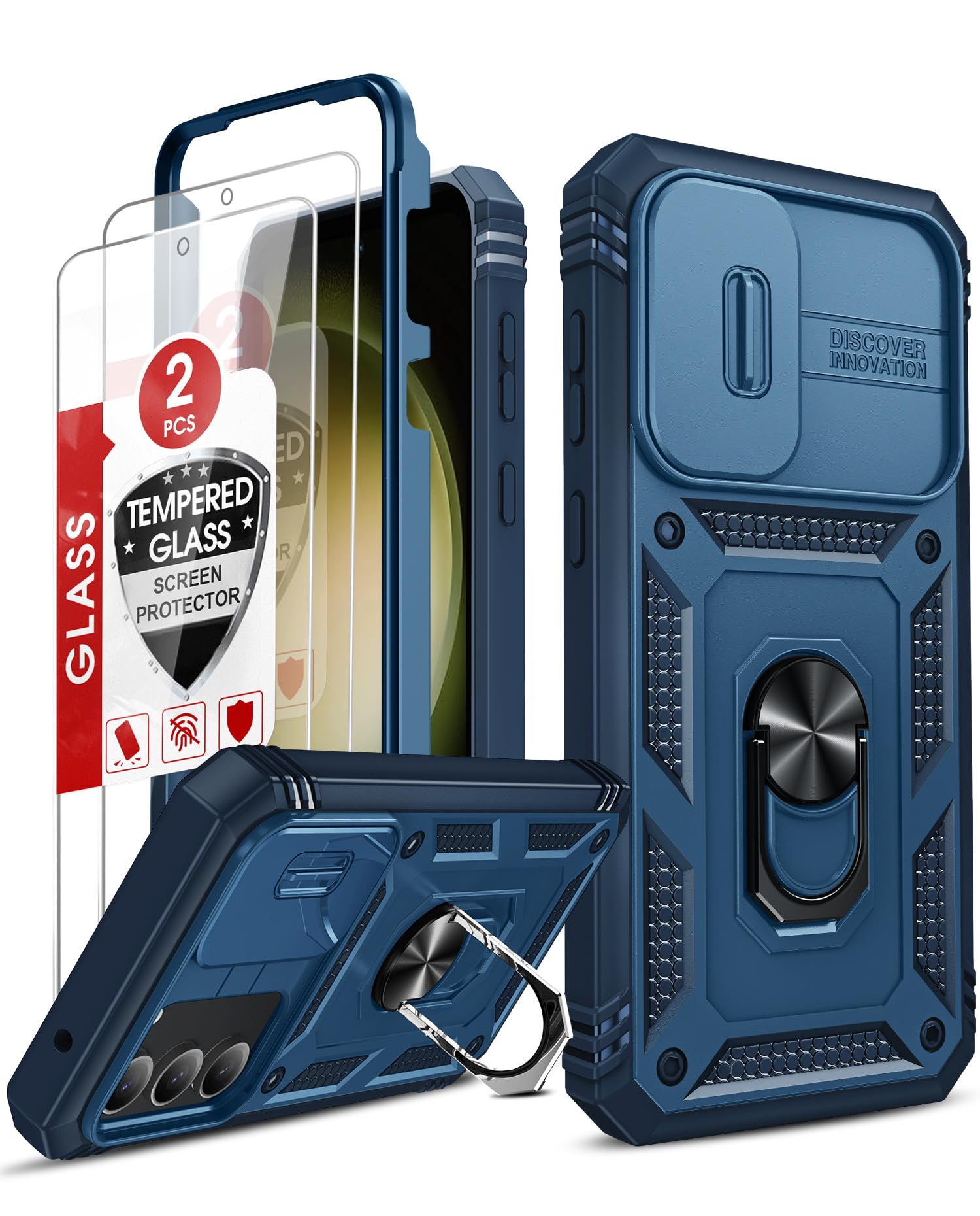LeYi Compatible for Samsung Galaxy S23-FE Case: Galaxy S23 FE Phone Case with Screen Protector X2 & Slide Camera Cover, Samsung S23 FE Case Dual Layer Protective, Magnetic Stand for S23FE Case, Blue Global Recycled Standard Global Recycled Standard Global Recycled Standard