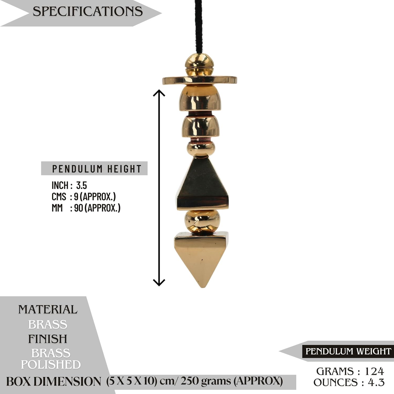 Inner Compass Brass Pendulum, Polished Gold, 3.5 Inch Length, 4.5 Oz Weight, Dowsing Tool for Divination