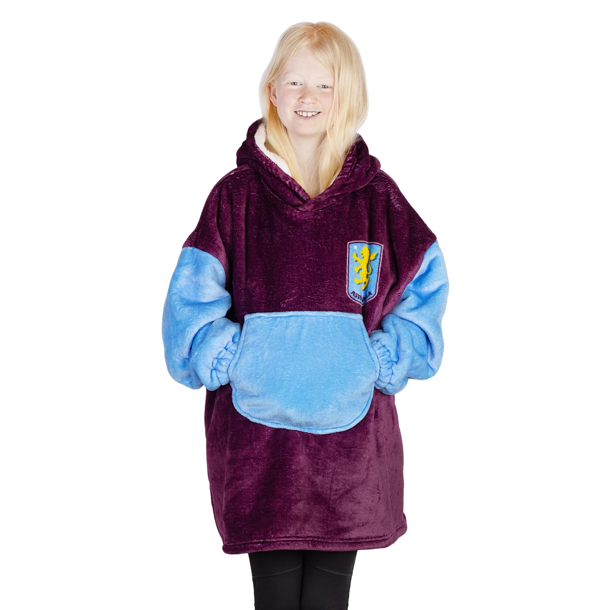 The Gift Scholars Aston Villa FC Officially Licensed Kids Oversized Sherpa Fleece Hoodie – Ultra-Soft, Cozy Wearable for Kids and Boys