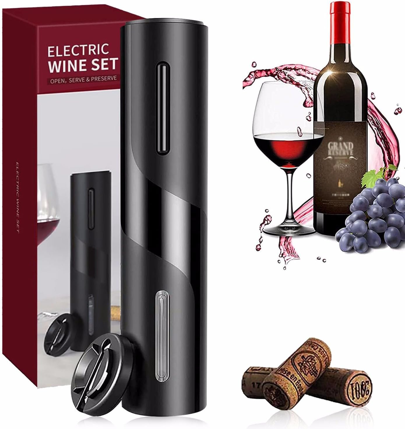 YANI Electric Wine Bottle Opener Kit, Automatic Electric Corkscrews Wine Opener with Fiol Cutter