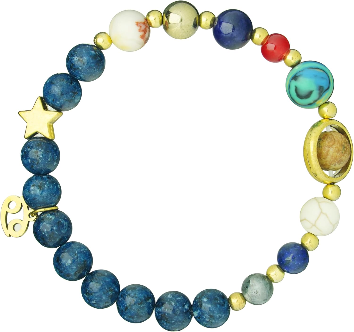 Zodiac Sign Bracelet for Couples – 12 Constellations Natural Stone Jewelry with Black Glass, Lapis Lazuli, Goldstone, White Howlite, Picture Jasper, Malachite, Red Agate & Blue Sodalite – Lucky Energy Gift