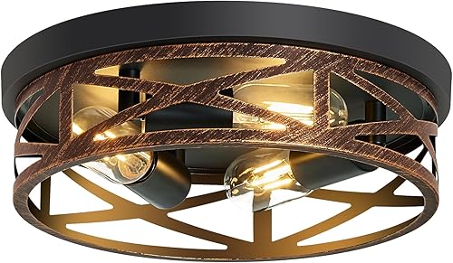 Lámpara de techo de montaje empotrado, lámpara de techo vintage de metal negro para pasillo, montaje de techo para granja, cocina, pasillo, marrón