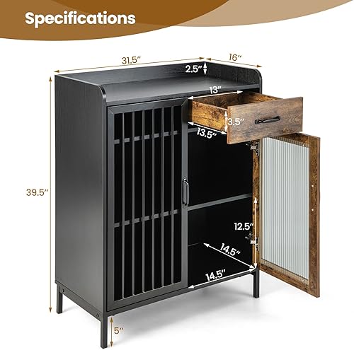 Miniatura 3 de Giantex Aparador de bufé, armario industrial con 2 armarios y 1 cajón, estación de café de madera multiusos para sala de estar, pasillo
