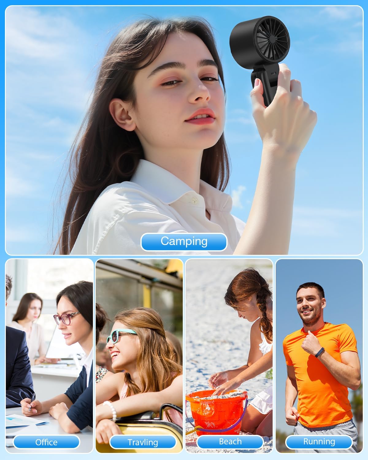 4 in 1 Handheld Portable Turbo Fan, 180° Foldable 6-Speed (1-100) Mini Fan, 5000mAh Rechargeable Battery Operated up to 15 Working Hours, LED Display Personal Cooling for Travel Indoor Outdoor (black) - Image 7