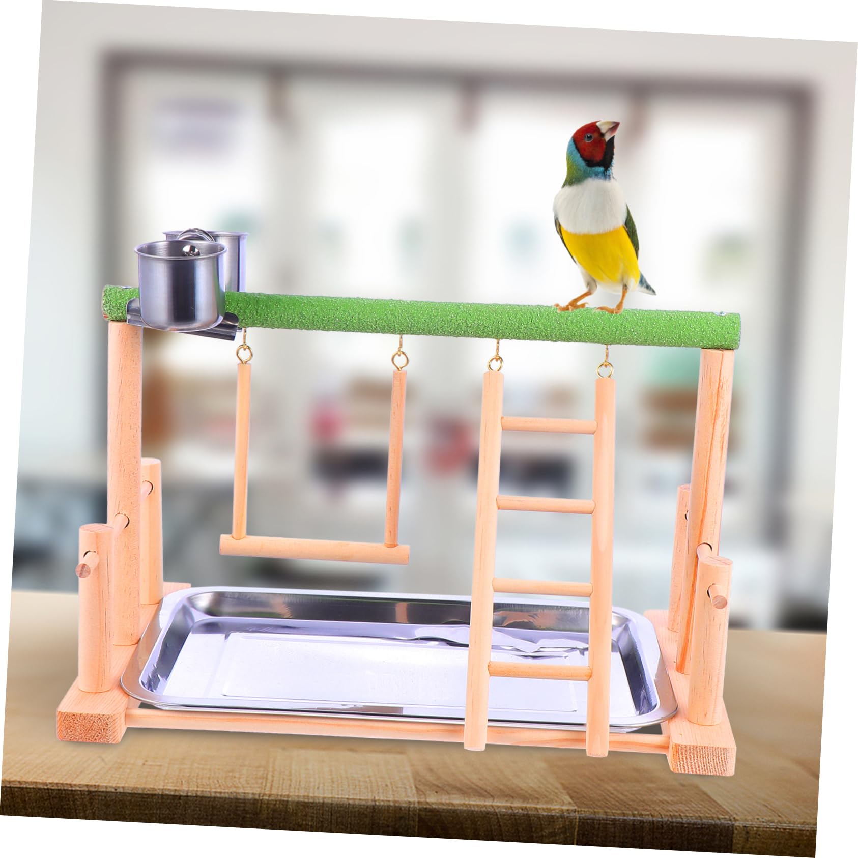 COLLBATH Giochi Per Pappagalli Altalena Per Uccelli in Legno Scala Giocattolo Supporto Per Addestramento Giocattoli Per Uccelli Resistenti Ai Morsi
