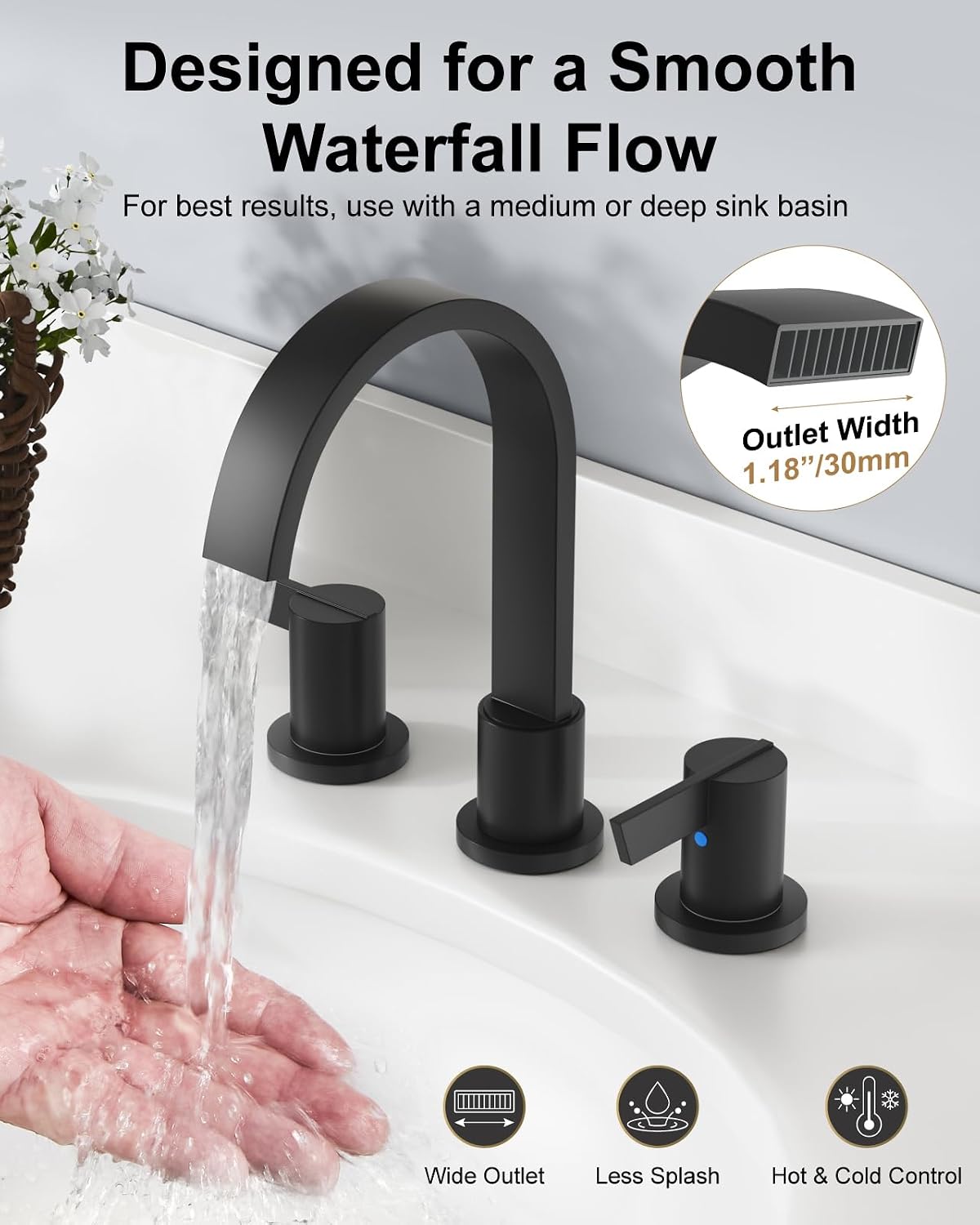 Matte Black 3 Hole Bathroom Faucet,8" Widespread Vanity Faucet thumbnail