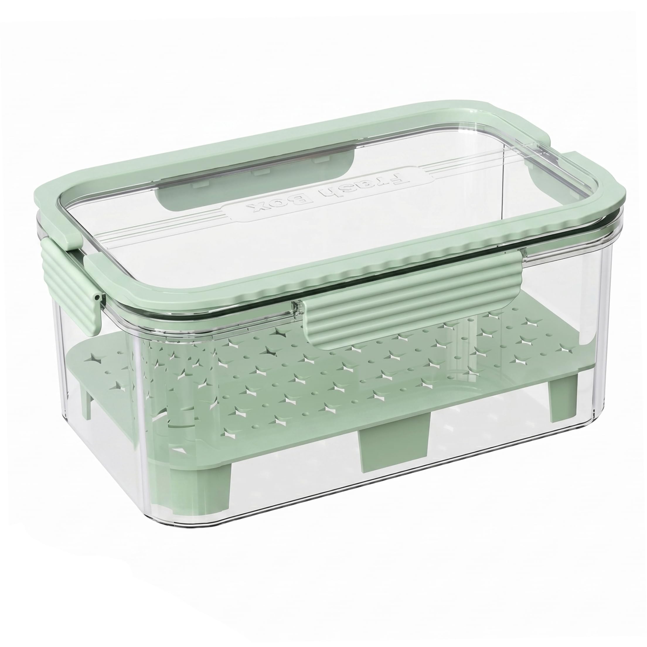 Salad Keeper Airtight Produce Storage Containers for Fridge Double Layer Crisper Bins with Ice Pack for Home/Pffoce/Camping Green Salad Keeper, Lettuce Storage, Fresh Fruit Containers for Fridg