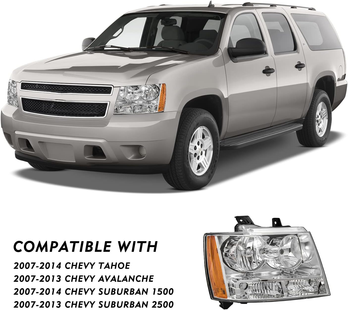 TUSDAR Headlight Assembly For Chevy 2007-2014 Tahoe / 07-13 Avalanche / 2007-2014 Suburban 1500/07-13 Suburban 2500 Halogen Factory Headlamp LH+RH Driver & Passenger Side