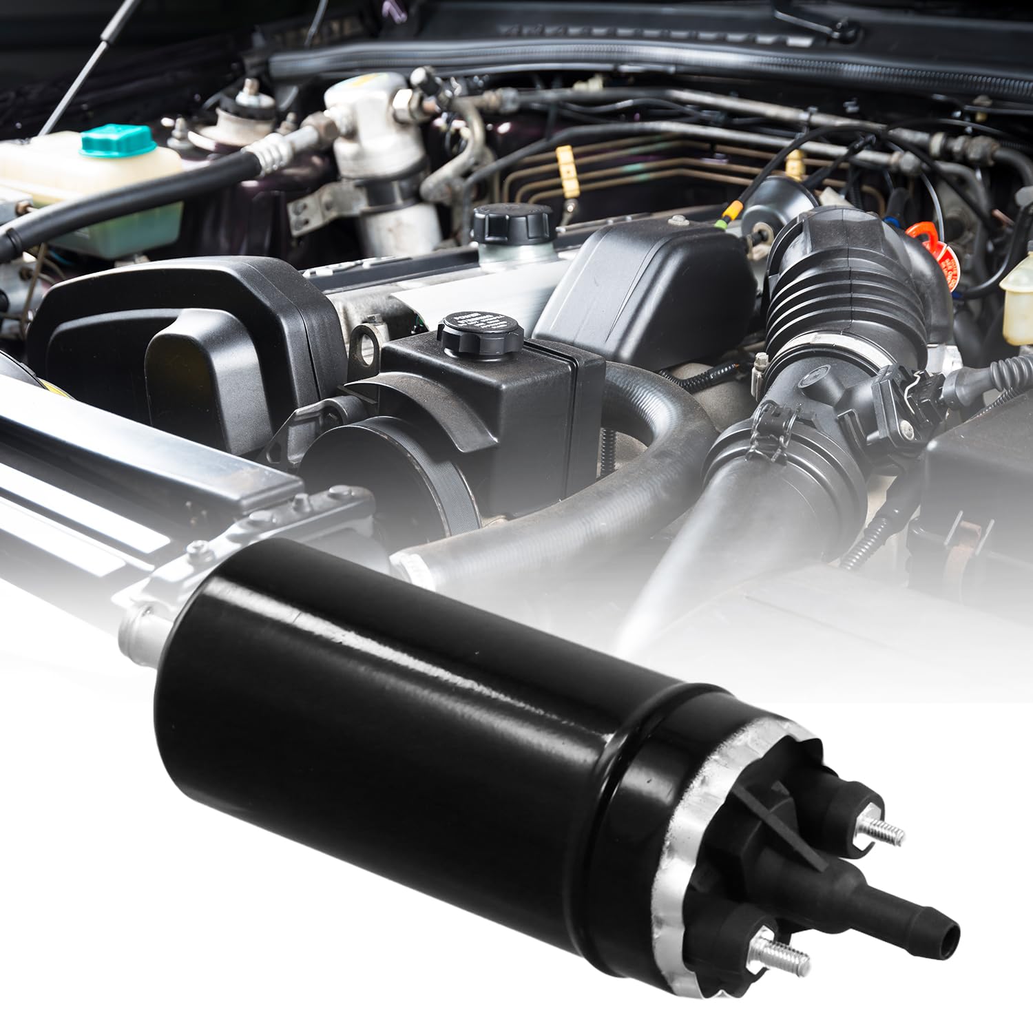 QWORK® 12V Pompa elettrica del carburante, pompa del carburante esterna in linea nera, pompa del carburante ad iniezione ad alta pressione, adatta a 0580464070