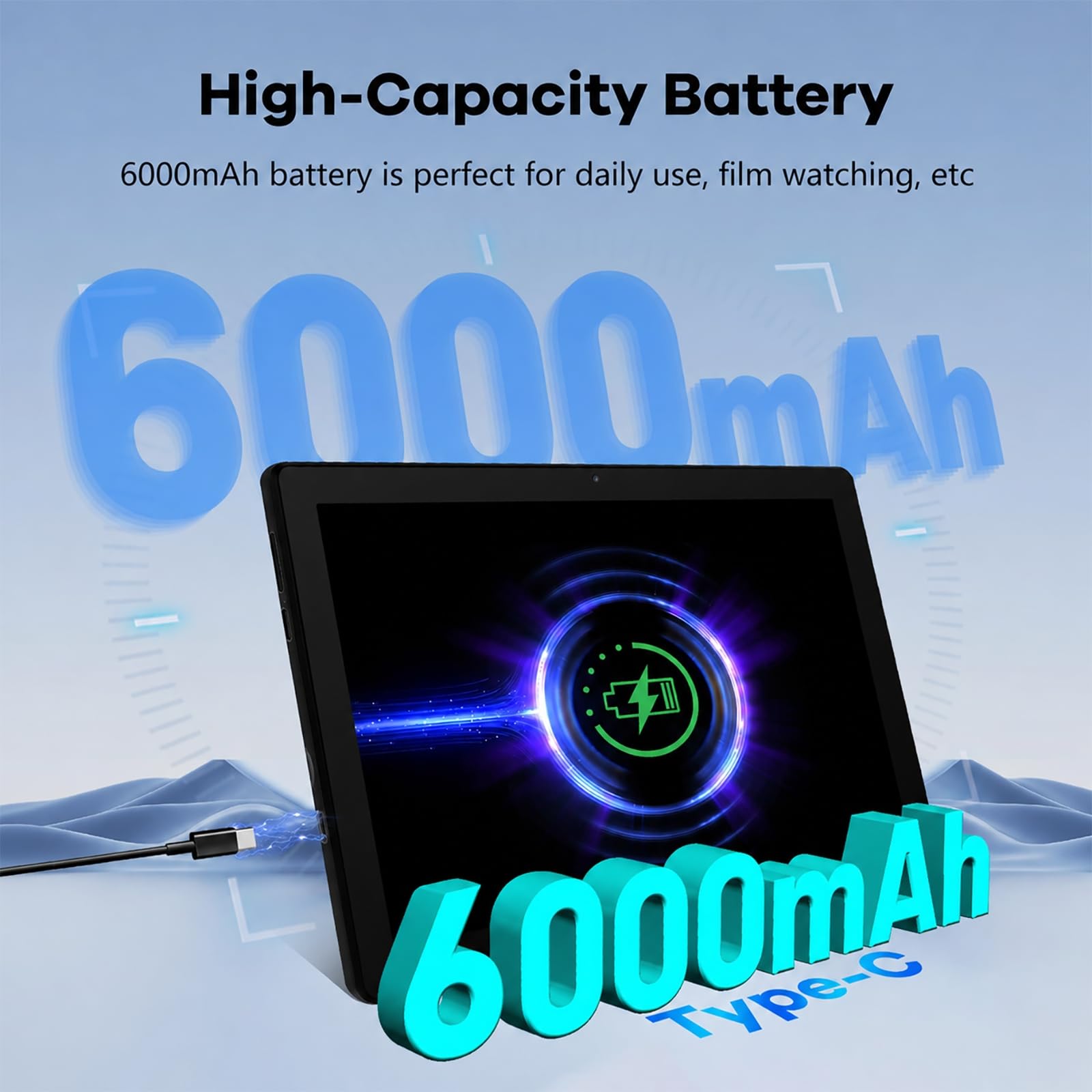 Whitedeer Tablet 10 pollici Android 16 20GB+64GB+1TB 1280*800 IPS WiFi 6 BT5.3 6000mAh Widevine L1 Nero
