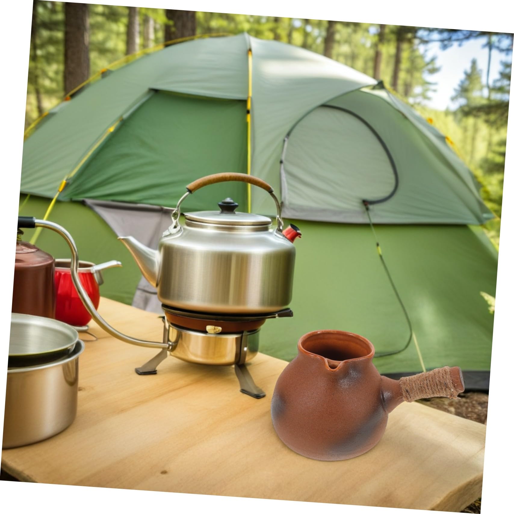 Hohopeti Traditioneller Teekessel für Camping mit Seitlichem Griff Natürliche Tonmaterialien Hohe Hitzebeständigkeit Schnelle Aufheizung zum Kochen von Tee und Kräutern im Freien