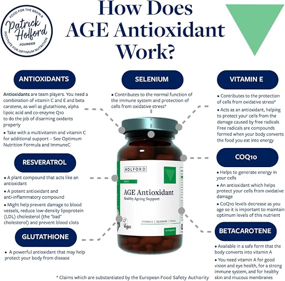 PATRICK HOLFORD Age Antioxidant/Antioxidant Supplement/for Anti-Ageing Support / 7 Nutrients/Vitamin E, Selenium, COQ10 + / Naturally Sourced / 60 Capsules/Vegan/for Women & Men