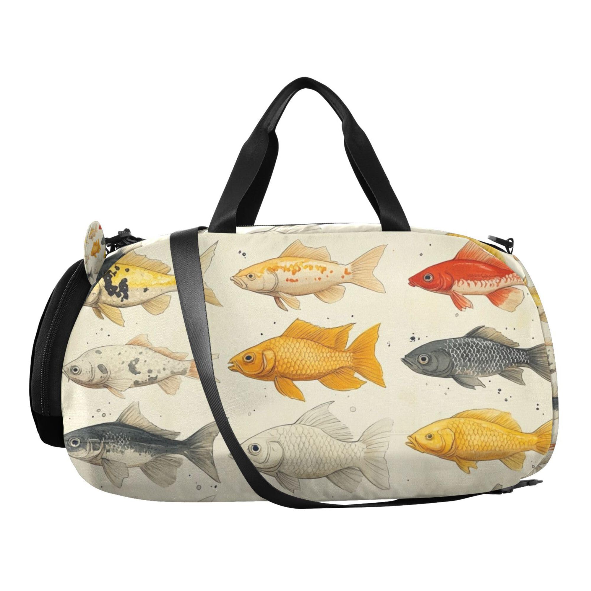 Glaphy Colorful Fish Pattern Duffle Bag for Toddler Boys Girls, Gym Sports Bag with Shoe Compartments, Kids Travel Overnight Weekender Shoulder Bag