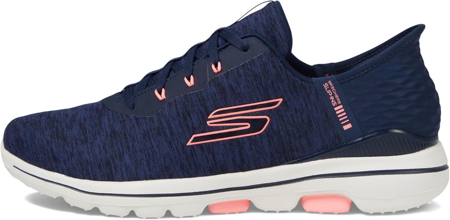Skechers Women's Go Walk 5 Relaxed Fit Slip-in Golf Shoe Sneaker, Navy/Pink, 8.5