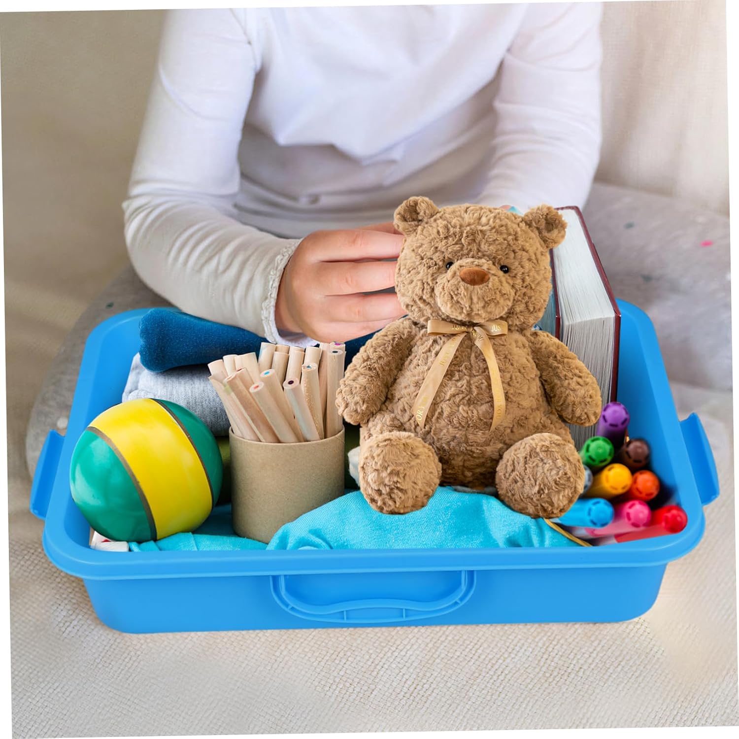 Wakauto 2pcs Portable Sand Box with Lid Large Capacity Storage Tray for Outdoor Sandbox Sand Packing Case for Easy Carry and Organization