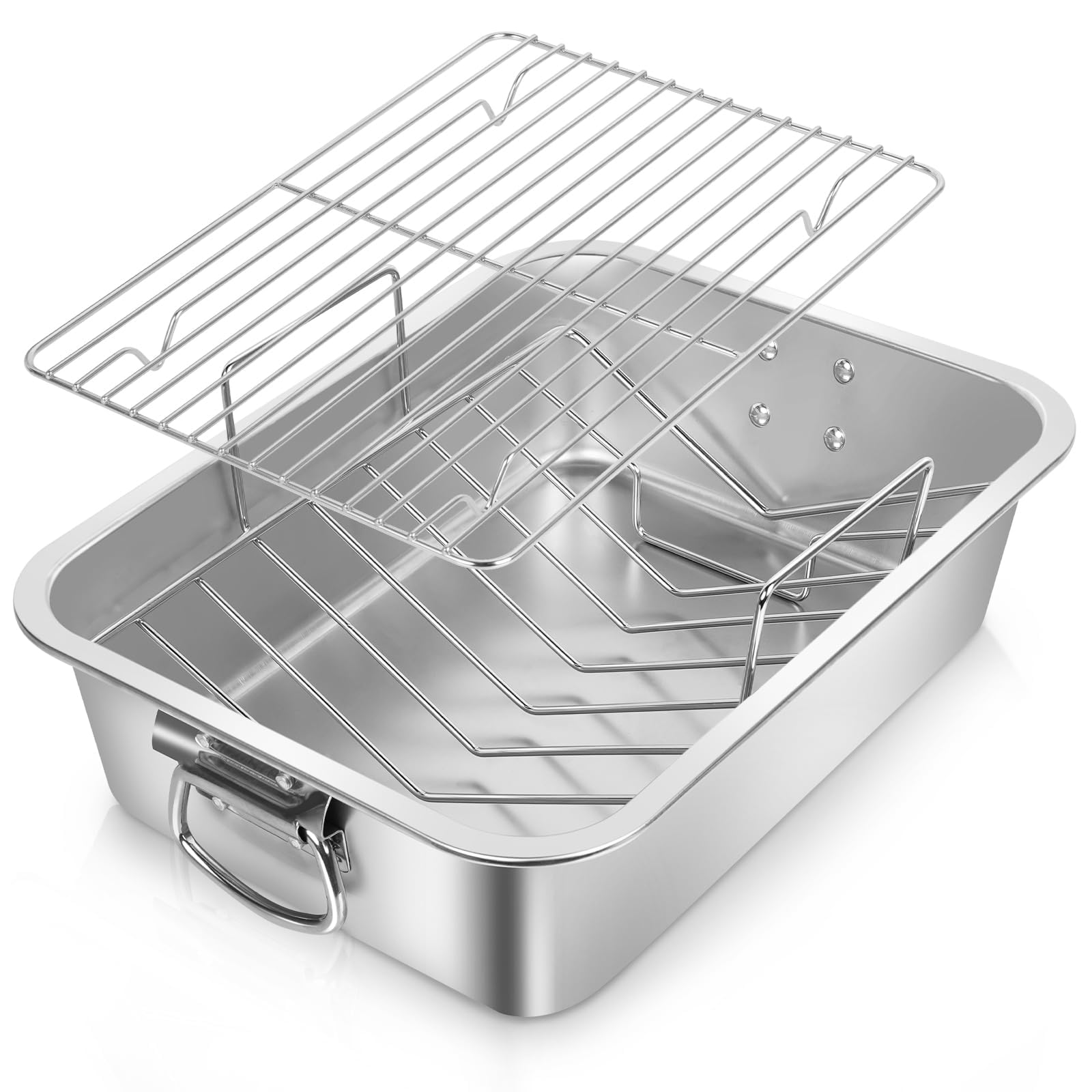 VBOYL 16" Stainless Steel Roasting Pan Set with 2 Racks