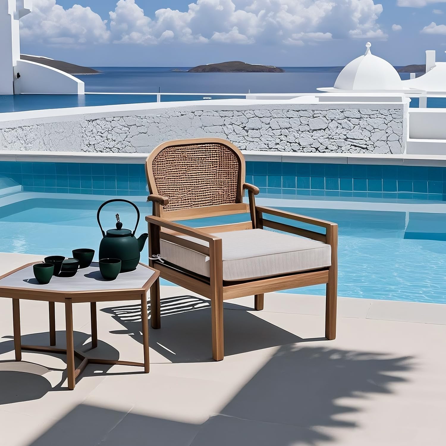 Outdoor Chair Cushion 18 x 18 x 3 Inch, Waterproof & 3-Year Fade Resistant Patio Furniture Cushions, Removable Cover and Adjustable Ties for Garden Sofa Couch (Beige)