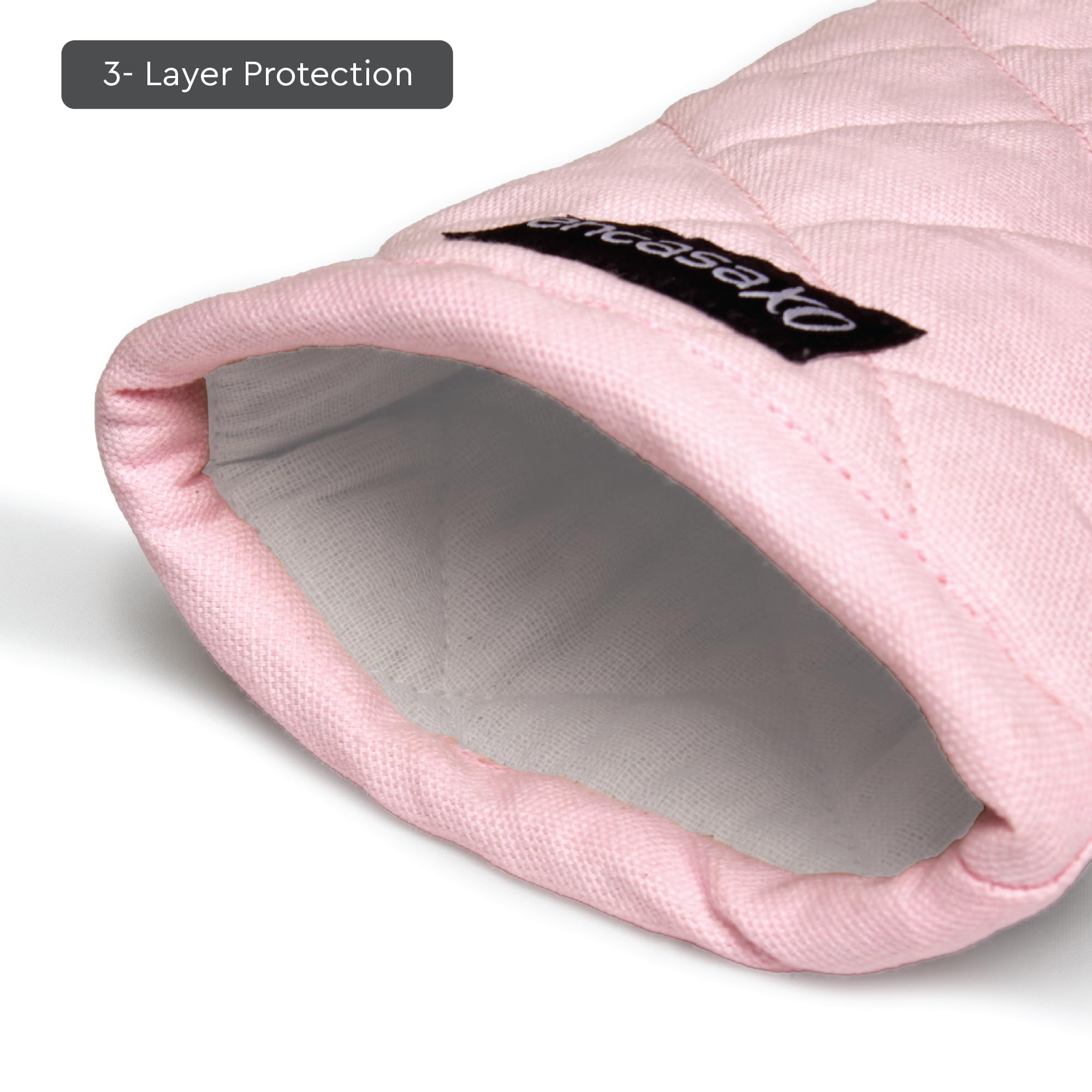 Encasa XO Heat Resistant Cotton Oven Gloves Mitts (2 Pc Set), Quilted & Safe 17x29 cm, for Kitchen Cooking & Baking, Grilling - Image 2