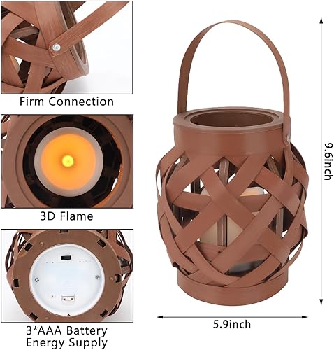 Miniatura 2 de Faroles decorativos de ratán de plástico con LED parpadeante sin llama, lámpara decorativa para colgar, funciona con pilas para mesa de interior y