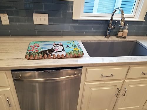 Miniatura 3 de Caroline's Treasures CK1274DDM - Tapete de secado de platos de primavera de Husky siberiano #2, tapete absorbente de secado de platos para encimera
