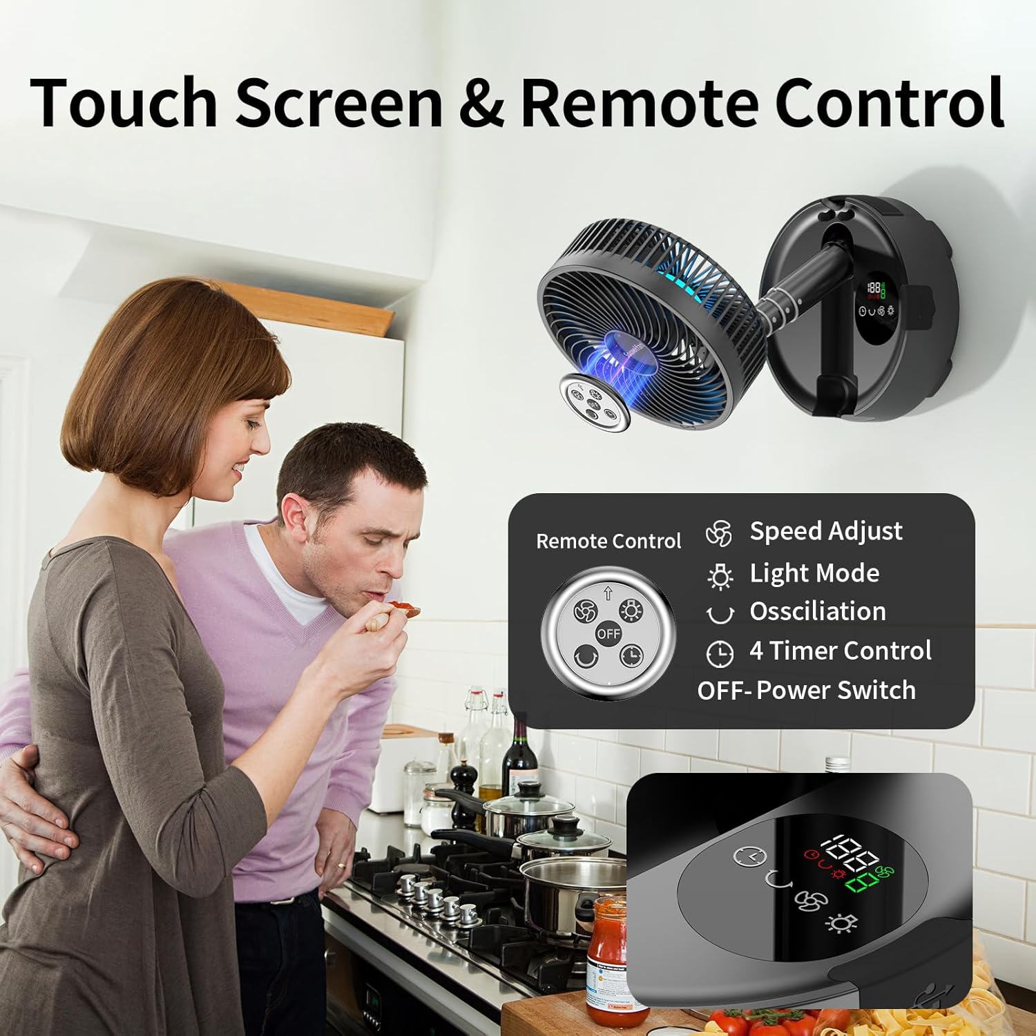 Socool 20000mAh Portable Fan Foldable Wireless Battery Rechargeable with 8-Speed & 112H, 90° Osciliating Floor Standing Fan Remote, Desk Fan with 8H Timer & LED Light for Home Kitchen Travel Camping - Image 6