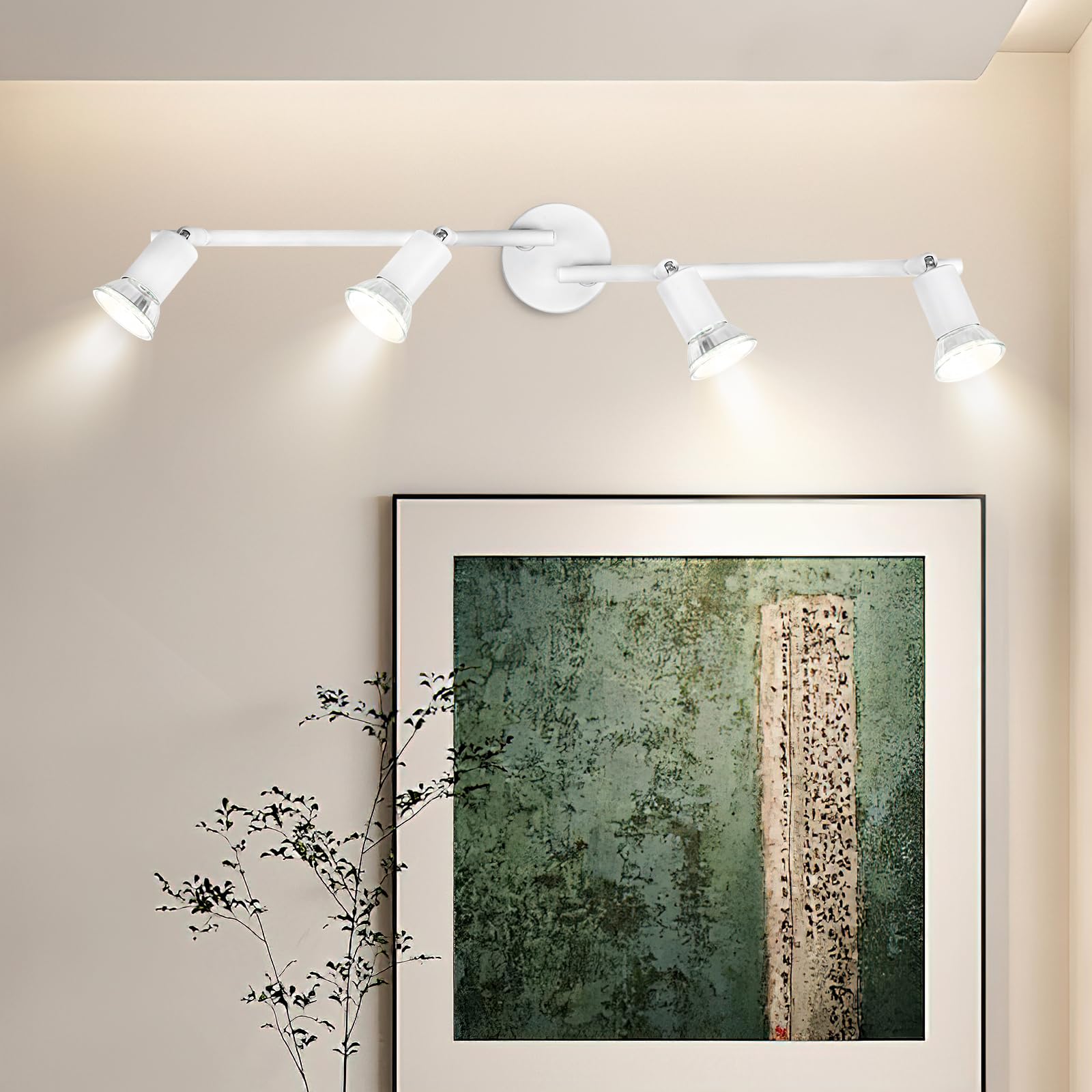 Dougelec Lampa sufitowa 4 reflektory LED obrotowe GU10, oświetlenie sufitowe, lampa sufitowa, lampa punktowa, nowoczesne wnętrze, do kuchni, salonu, sypialni 230 V, biały bez żarówki