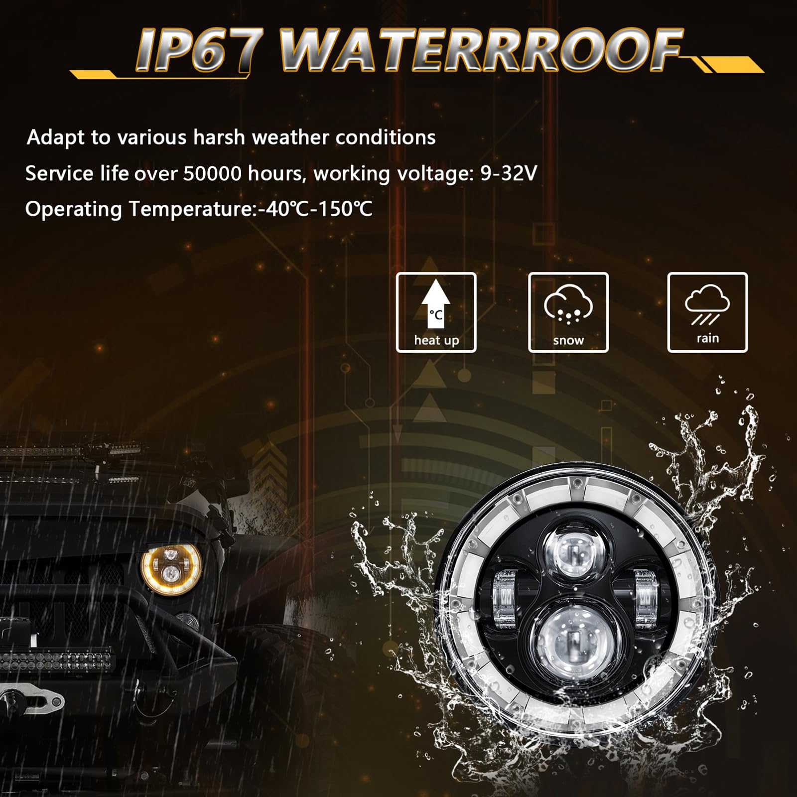 2 PCS Fari LED Rotondi 7 Pollici per Auto e Moto Impermeabili con Fascio Alto e Basso DRL e Frecce Integrate Sostituzione Universale