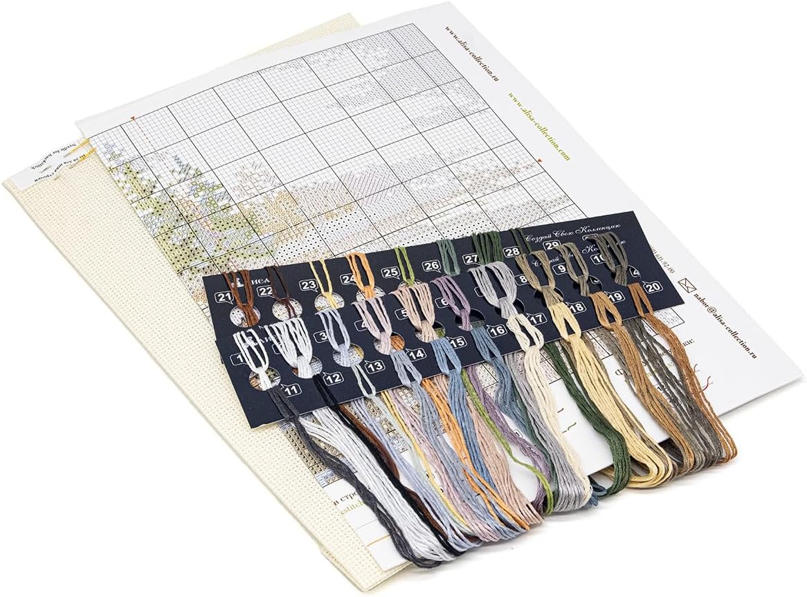 Flying Ducks Over Forest Lake Cross-Stitch kit on Aida 16 Count Canvas. River and Pine Forest. Cross Stitch kit by Alisa 3-27