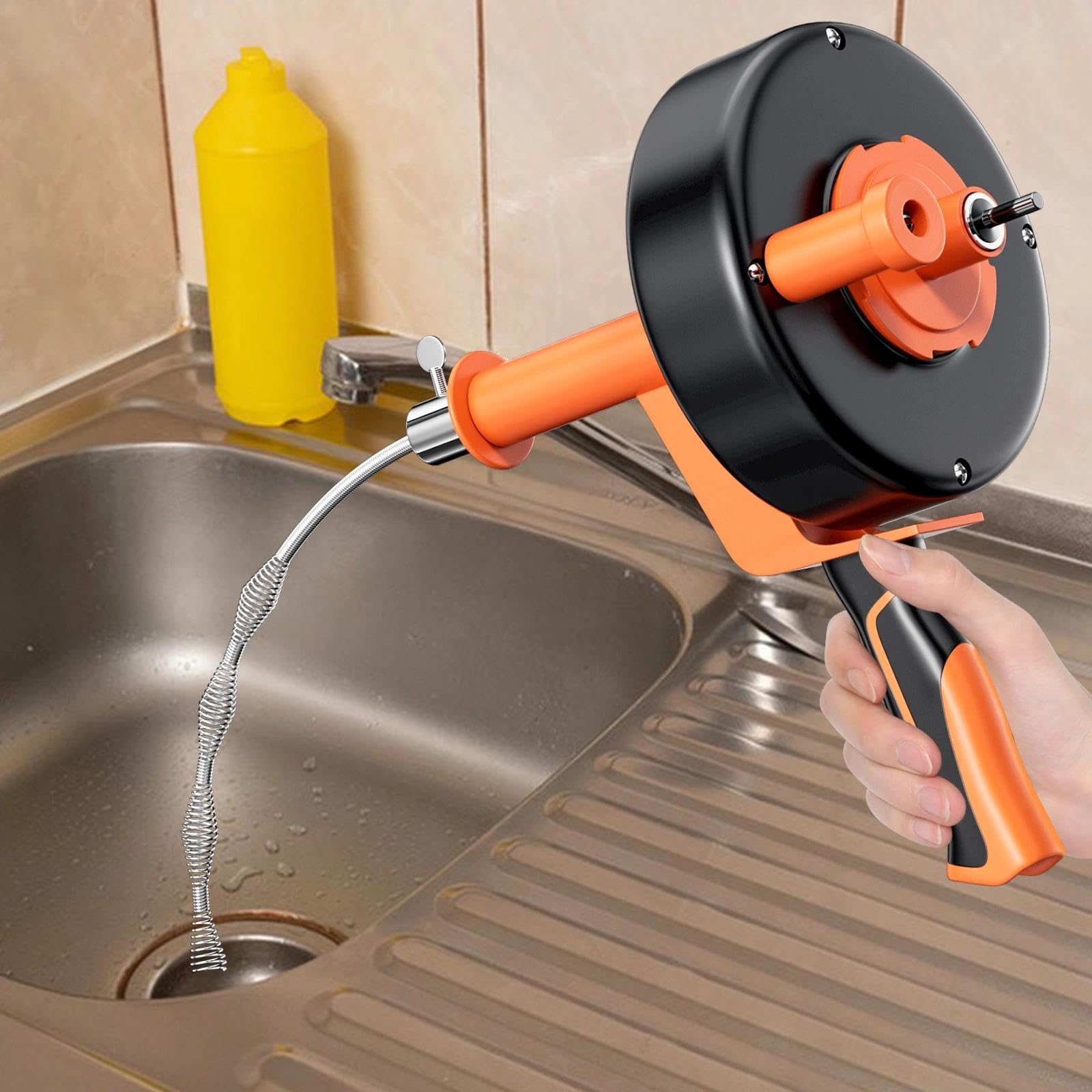 10m Stura Lavandini e Scarichi, Sonda Sturatubi, Stura Tubi di Scarico, Sturalavandini con Guanti, Spirale per La Pulizia Dei Tubi per Lavandini, Scarichi, Vasche da Bagno, Fognature - 4