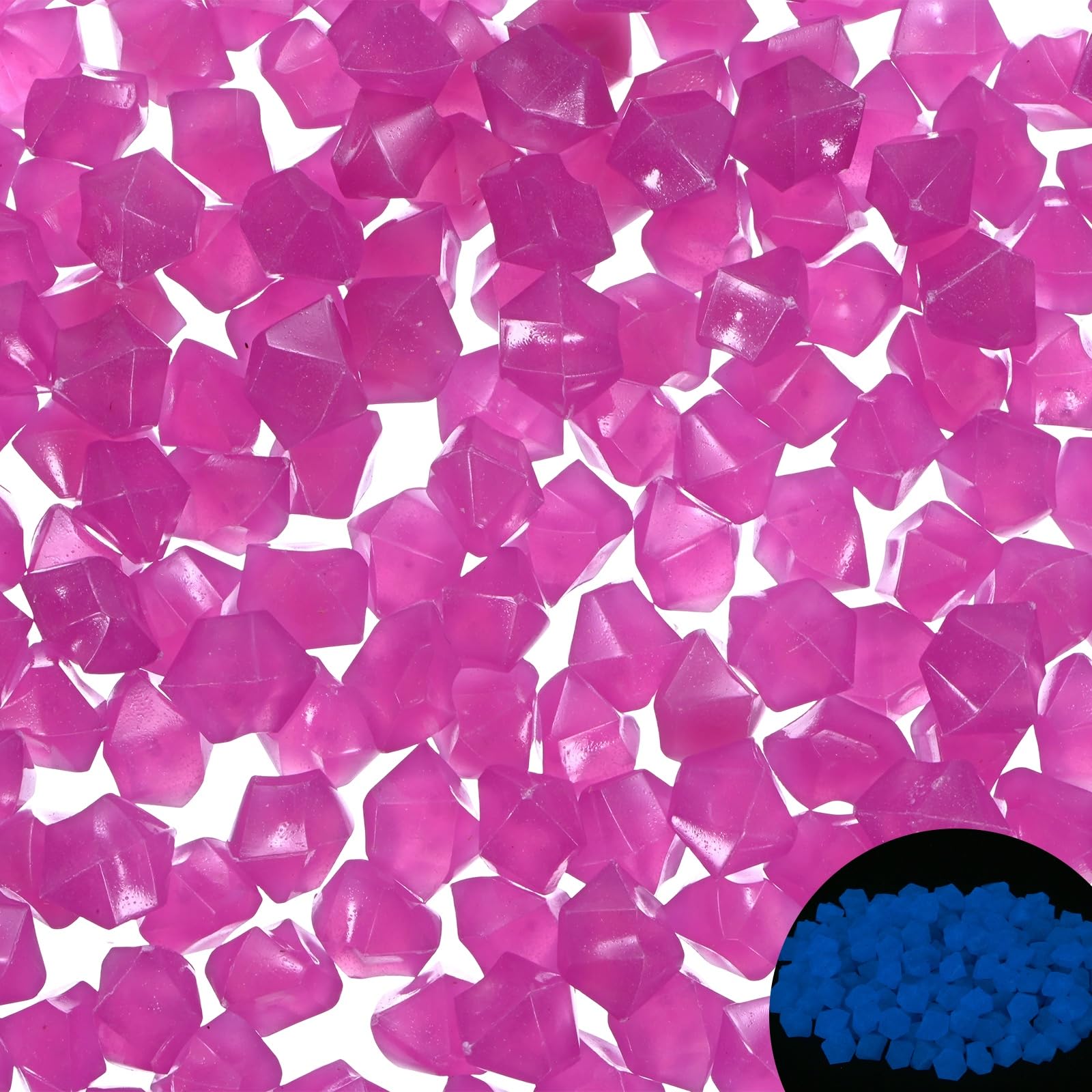 M METERXITY 100-Pack Fish Tank Glow in the Dark Rocks, 0.6 Inch Resin Luminous Aquarium Decorative Stone Ornament Pebbles for Aquarium/Garden/DIY Craft [Rhombus, Deep Purple]