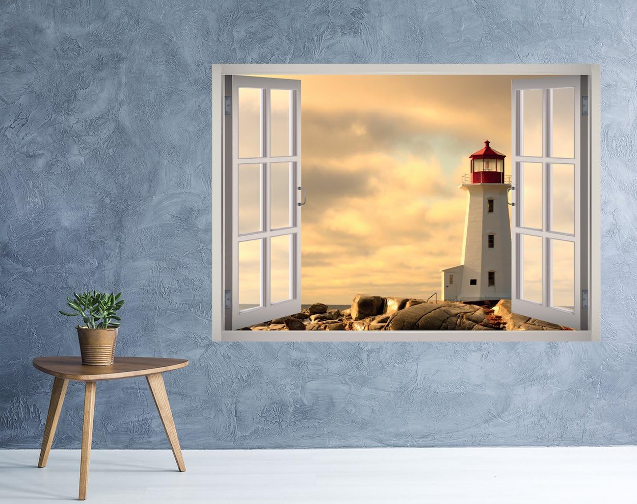 Lighthouse View Window 3D Wall Decal Art Removable Wallpaper Mural Sticker Vinyl Home Decor West Mountain™ W33 (Medium (32''W x 23''H))