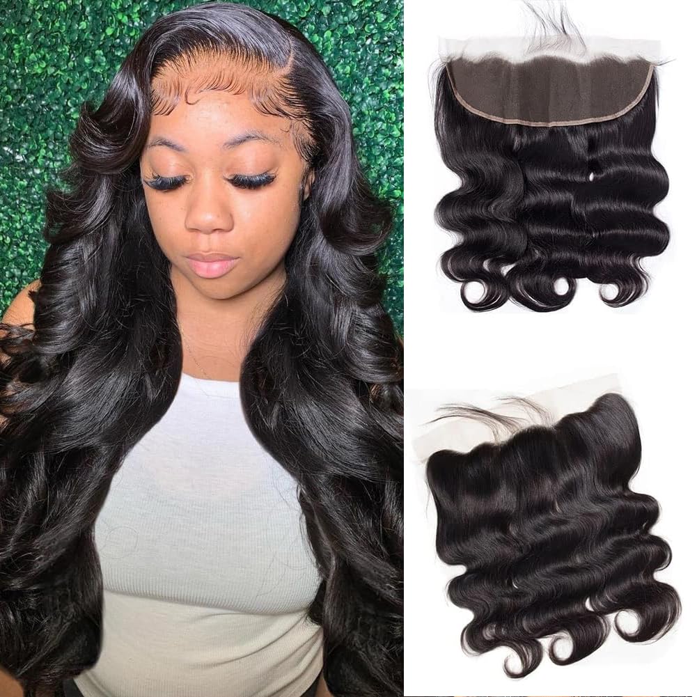 Jessica Hair Ear To Ear 13x4 HD Lace Frontal Closure Brazilian Body Wave Human Hair Frontal 150% Density Brazilian Virgin Body Wave Hair Frontal Closures Natural Black Color(14 Inch)