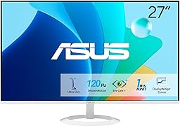 ASUS Eye Care VZ279HG-W - 27 Zoll Full HD Monitor - Schlankes Design, Rahmenlos, Blaulichtfilter, Adaptive Sync - 120 Hz, 1ms MPRT, Vesa 75x75, 16:9 IPS Panel, 1920x1080 - HDMI, VGA, Weiß