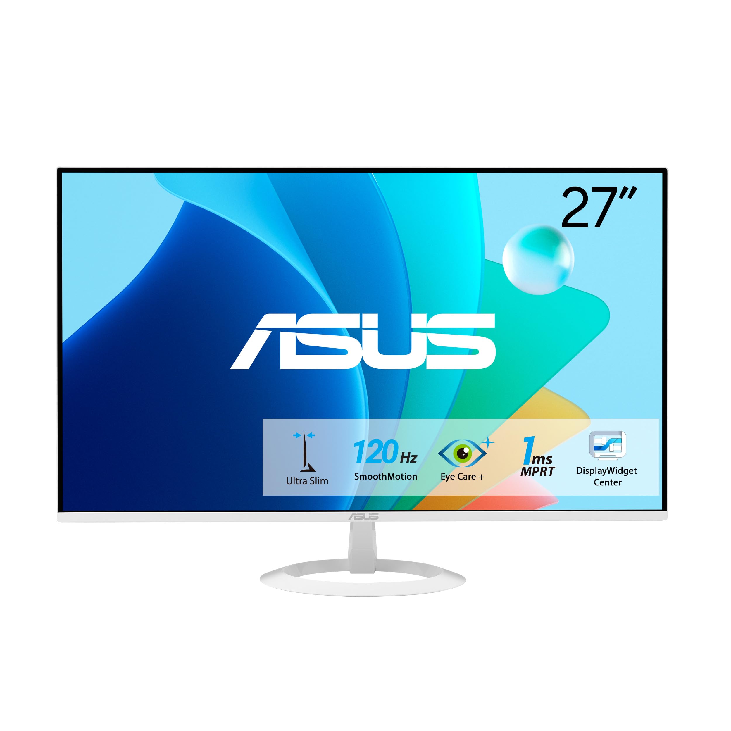 ASUS Eye Care VZ279HG-W - 27 Zoll Full HD Monitor - Schlankes Design, Rahmenlos, Blaulichtfilter, Adaptive Sync - 120 Hz, 1ms MPRT, Vesa 75x75, 16:9 IPS Panel, 1920x1080 - HDMI, VGA, Weiß