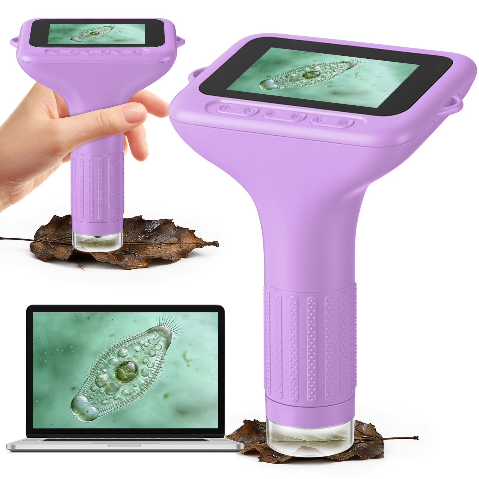 Microscopio per bambini: microscopio digitale con schermo IPS da 3", ingrandimento 1000x, microscopio portatile 1080P con 8 LED e 32 MB di memoria, microscopio tascabile USB per PC/Mac
