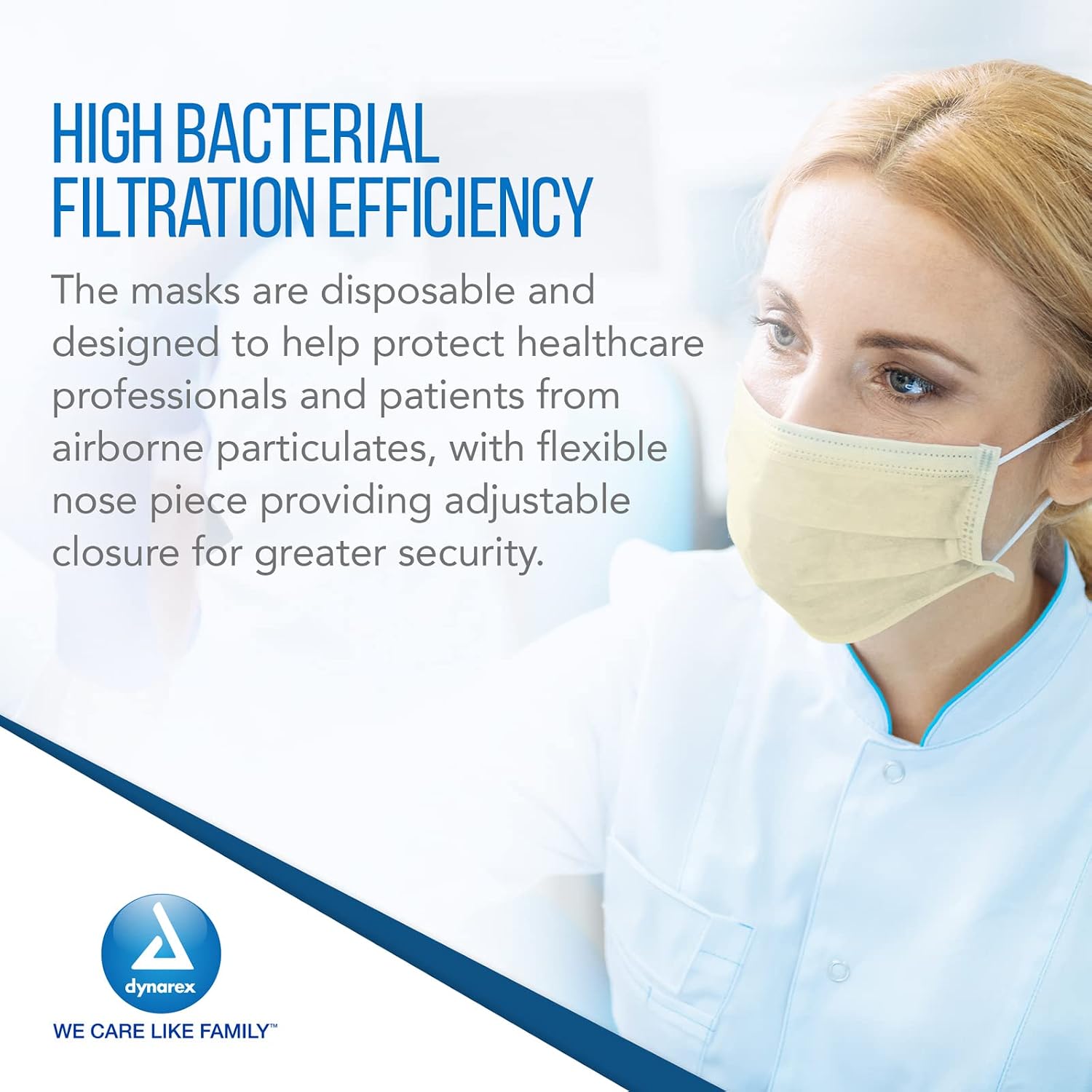 Dynarex Procedure Masks - Triple-Pleated Face Masks with Ear Loops & Nose Strip - Disposable Medical Mask - 50 per Box, 12 Boxes per Case - Yellow