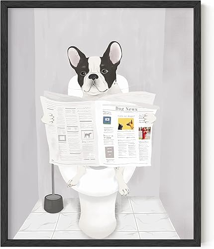 HAUS AND HUES Divertida decoración de baño de perro, divertido arte de pared de baño de perro, arte de pared y carteles de animales, letreros de