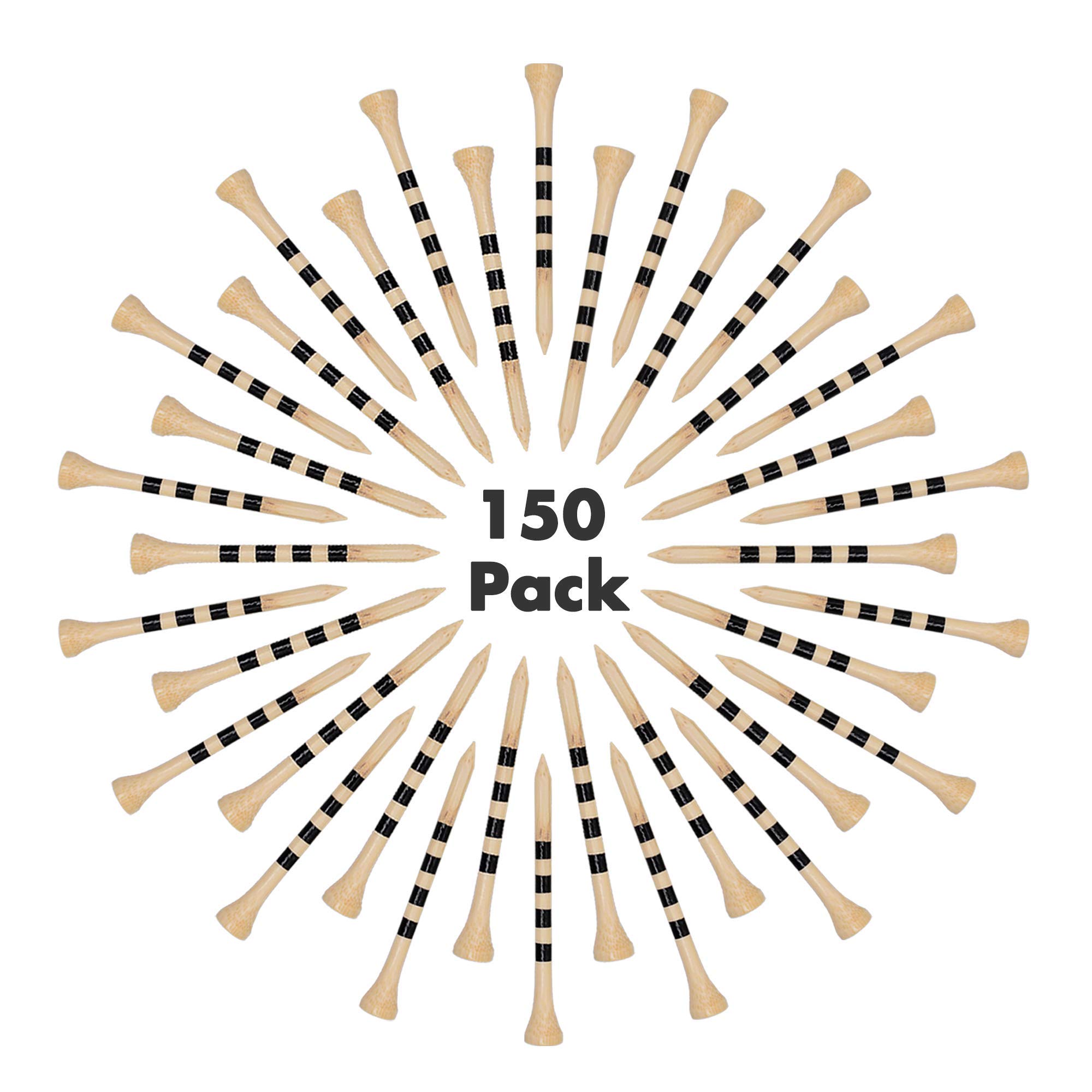 SAPLIZE Bamboo Golf Tees, Pack of 150 (2-3/4'' & 3-1/4'' Available), Reduce Friction & Side Spin, Stable & Durable Natural Biodegradable Professional Golf Tees