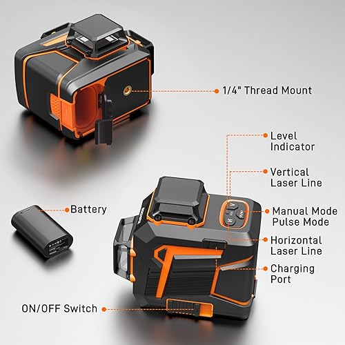 Miniatura 5 de Nivel láser 360 autonivelante de línea verde herramienta de nivel láser de pared receptor de soporte de succión de 100 pies láser de línea para