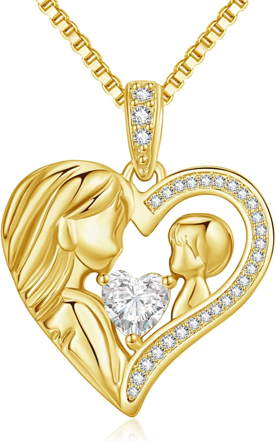 14 Gold Mom Birthstone Heart Necklace Mother and Daughter/Son Love Heart Necklace,I Love You Mom Gifts,Valentines Anniversary Birthday Gifts for Her Wife Mother Grandma Daughter/Son