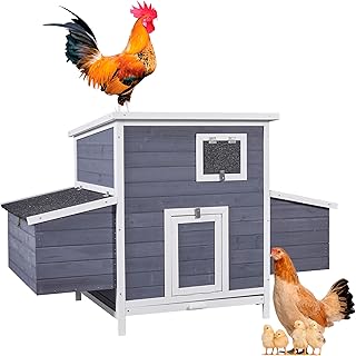 Large Chicken Coop for 2-6 Chickens, Wooden Hen House with 4 Nesting Boxes, Outdoor Chicken House Poultry Cage Rabbit Cage w/Ramps, Window & Openable Roof, 59''L*33.5''W*38.6''H