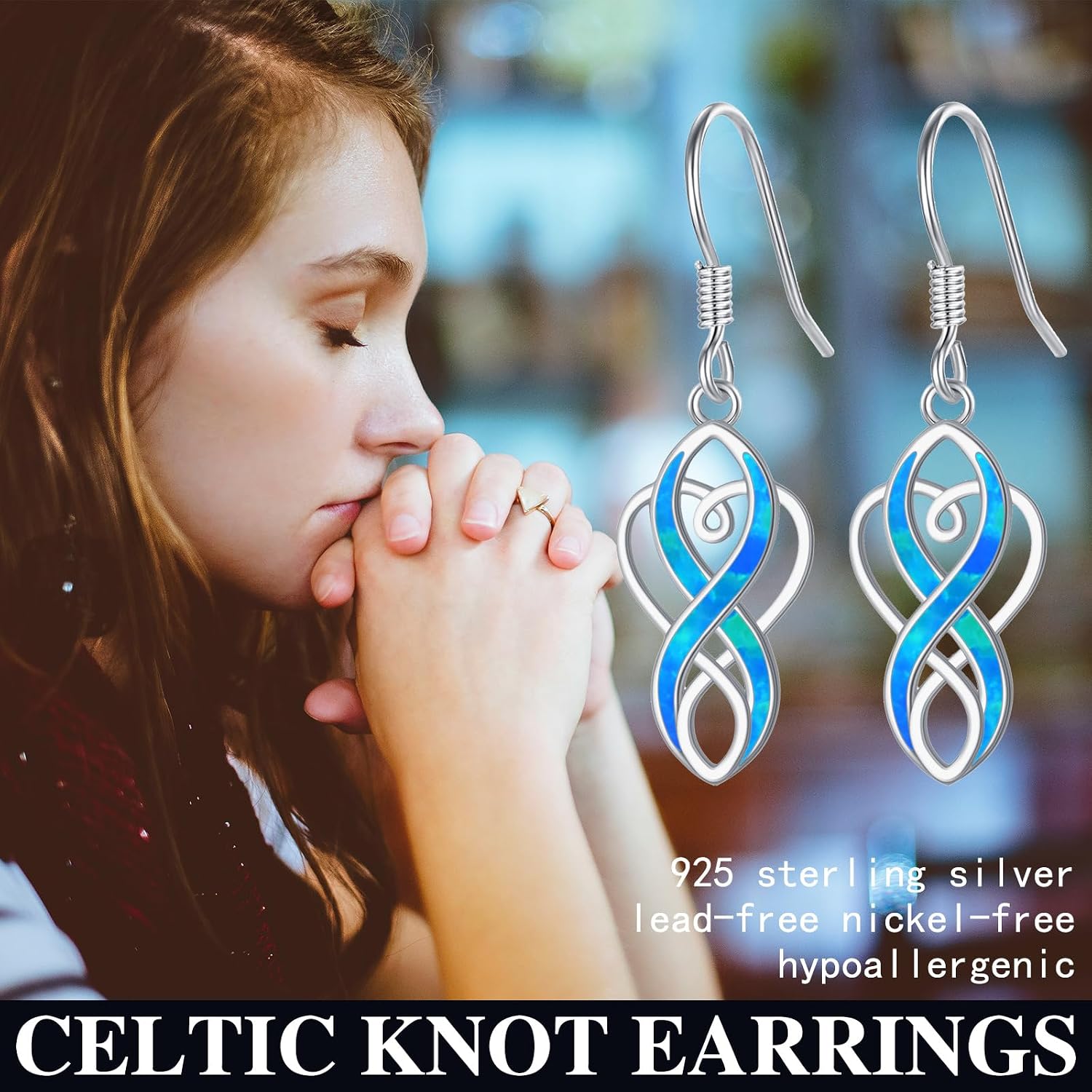 Celtic Knot Earrings 925 Sterling Silver Opal Irish Dangle Earrings Irish Jewelry Birthday Gifts for Women Girlfriend Mom