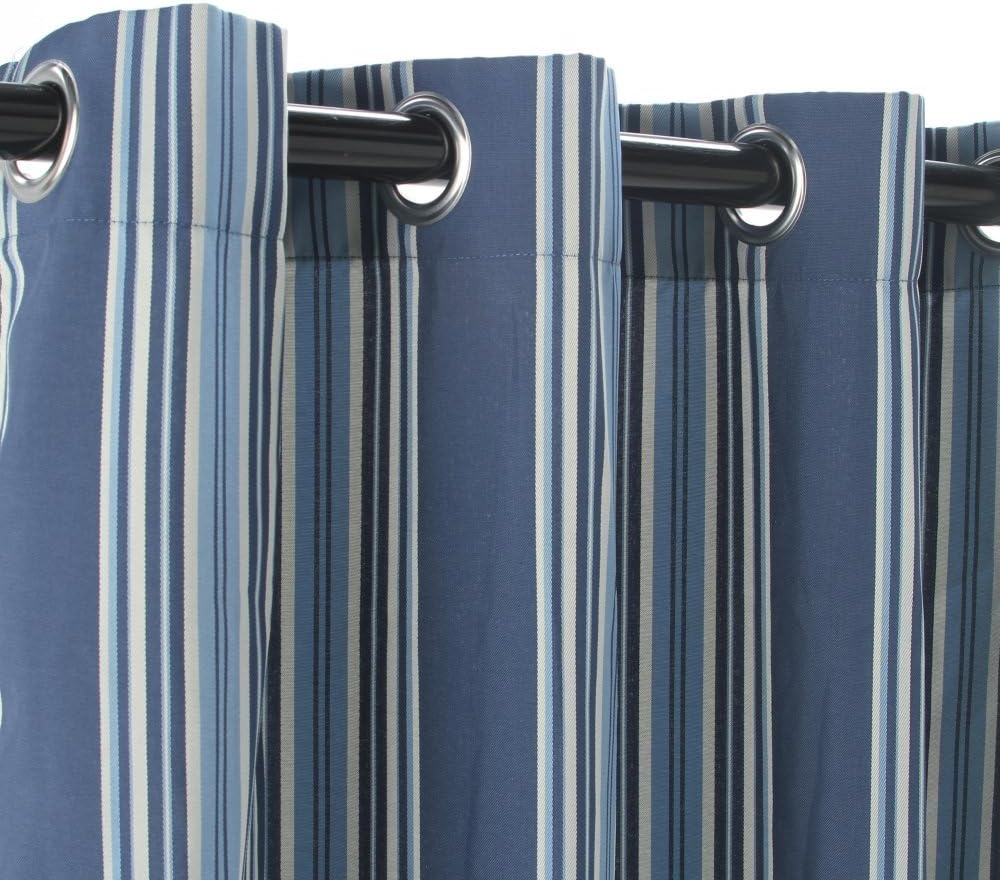 Castaway Hammocks Stripe Blue Polyester Grommeted Outdoor Curtain (50 x 84)