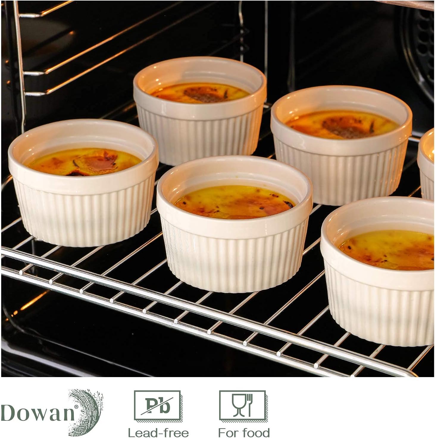 DOWAN Flower-Shaped Porcelain 4 Oz Ramekins - Oven Safe Ramekins set of 6 &DOWAN 8 oz Ramekins - Ramekins for Creme Brulee Porcelain Ramekins Oven Safe, set of 6