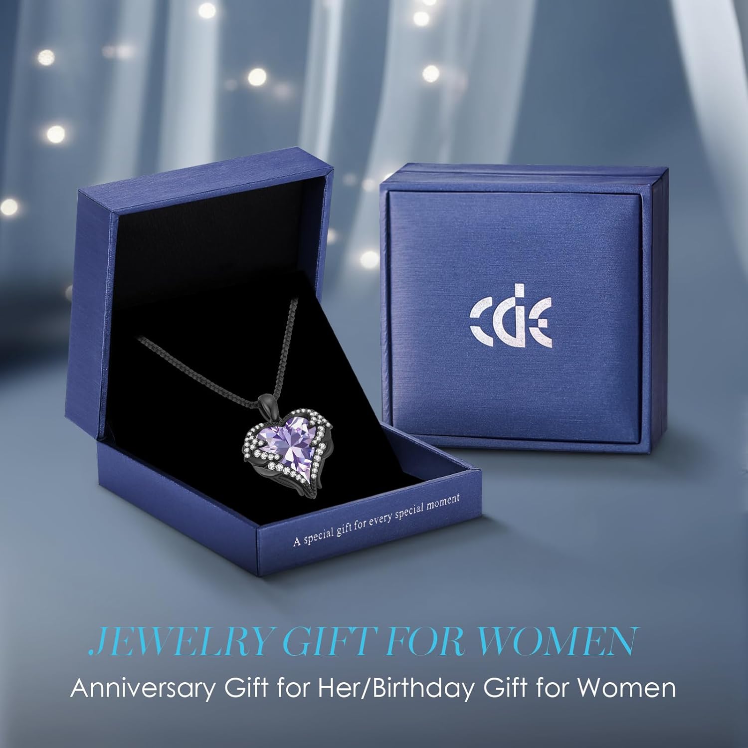 CDE Valentines Day Gifts for Women Angel Wings Necklace for Women with Birthstone, Love Heart Silver Tone/Gold Tone Pendant, Ideal Anniversary or Birthday Jewelry Gifts for Wife Girlfriend Her - Image 6