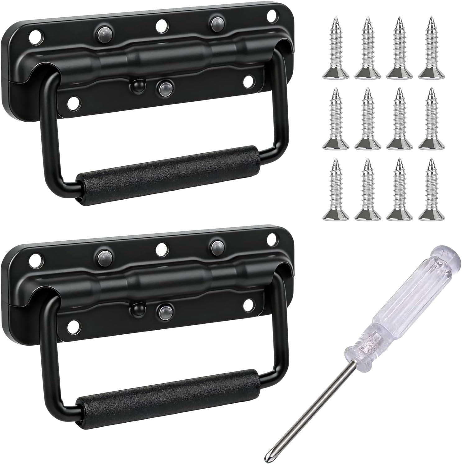 Folding Handle 2 Pieces 140 mm Forging Thickened Heavy Duty Spring Suitcase Handle Made of 304 Stainless Steel for Toolbox Door Black