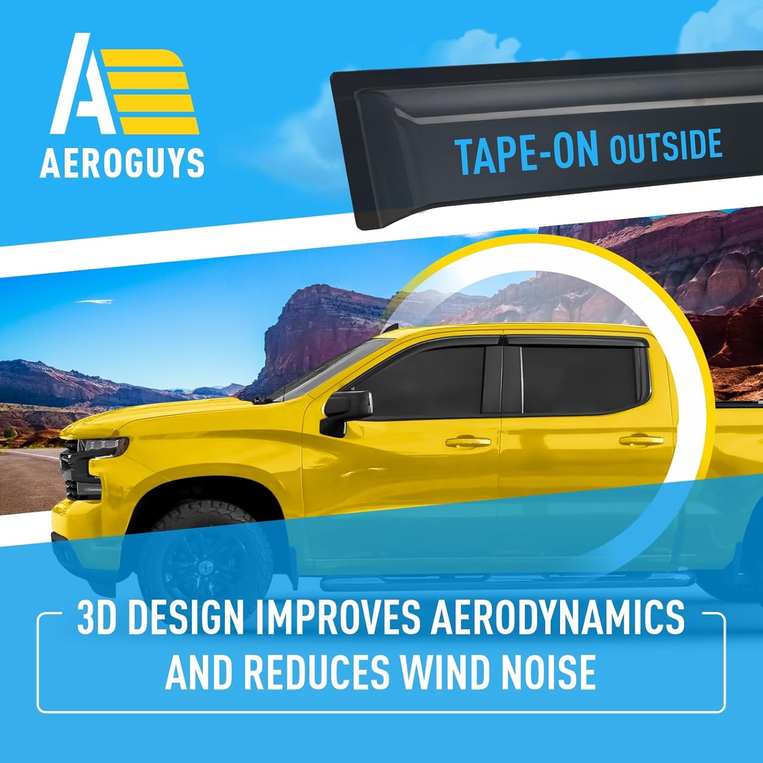 Extra Durable Window Deflectors Tape-On Window Visors Rain Guards Fit for Chevrolet (Chevy) Silverado 1500 2019-2026 Crew Cab, Sun Visors, Wind Vent for Shades, Exterior Car Accessories - 4pcs. AG0798