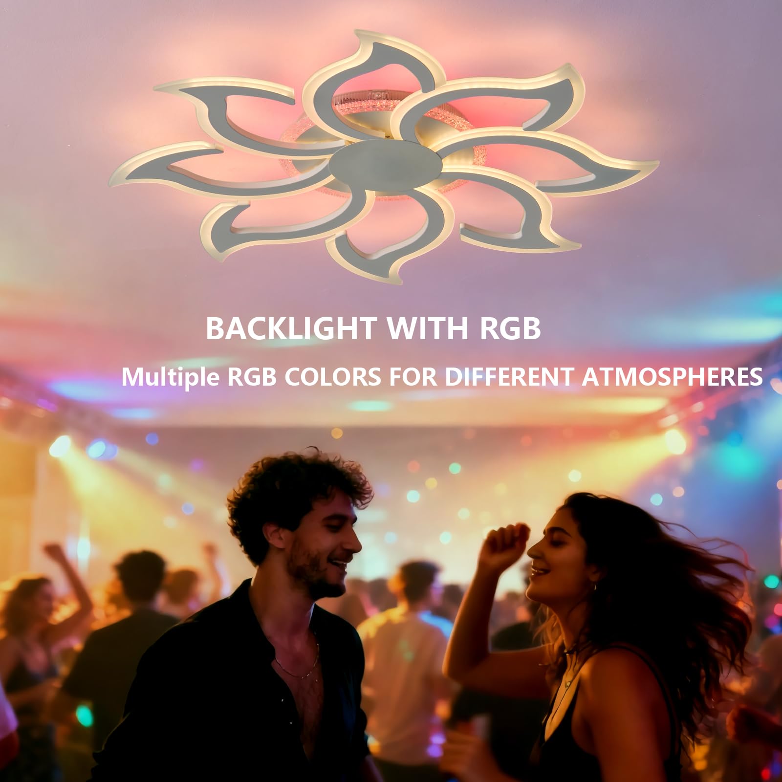 Lampara Techo RGB Luces de Techo con Flores Mando a Distancia APP Temporizador Brillo Ajustable 3 Temperaturas de Luz Nocturna y Función Memoria para Dormitorios, Blanco